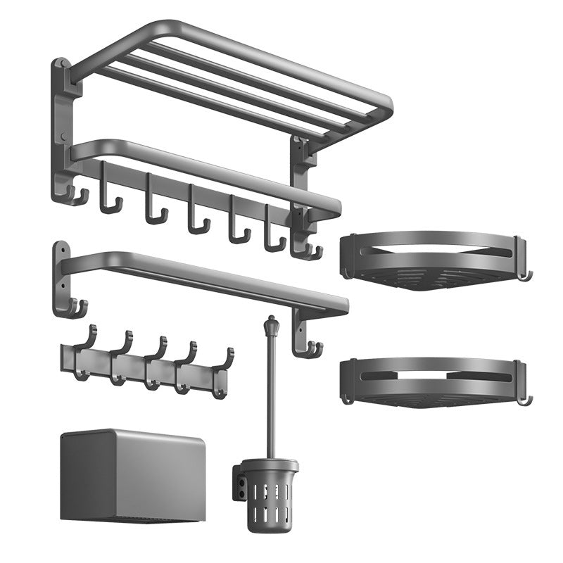 Modern gray bathroom hardware set with bath shelf/towel holder/robe hook/toilet paper holder