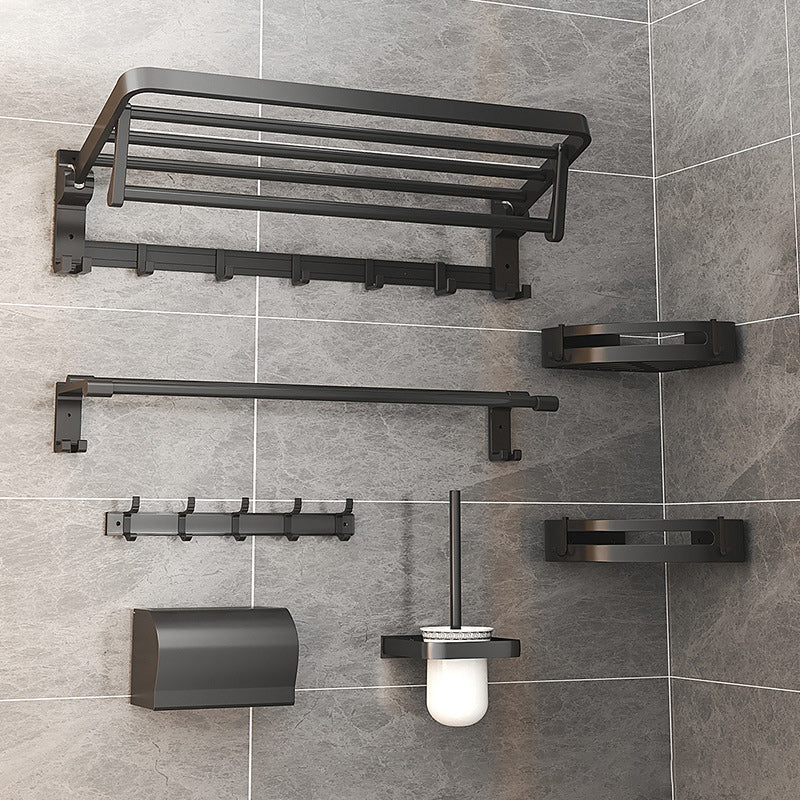 Modern Matte Black Bathroom Accessory Set with Bath Shelf/Towel Hooks/Towel Bar
