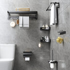 Modern Matte Black Bathroom Accessory Set with Bath Shelf/Towel Hooks/Towel Bar