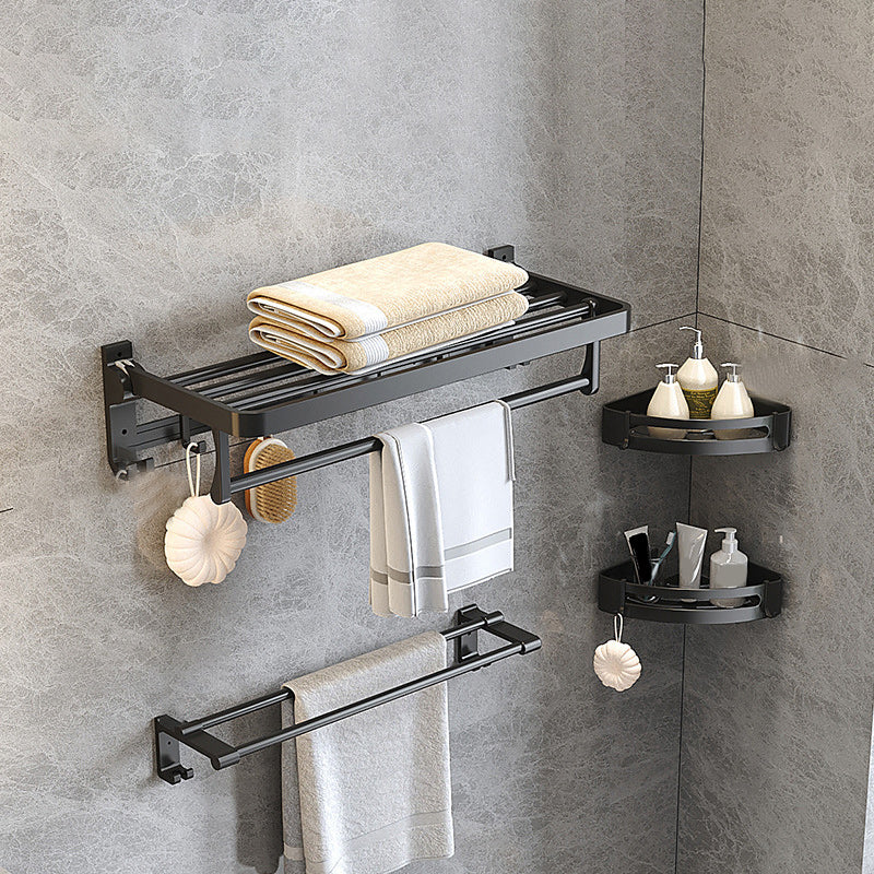 Modern Matte Black Bathroom Accessory Set with Bath Shelf/Towel Hooks/Towel Bar