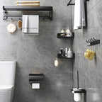 Modern Matte Black Bathroom Accessory Set with Bath Shelf/Towel Hooks/Towel Bar