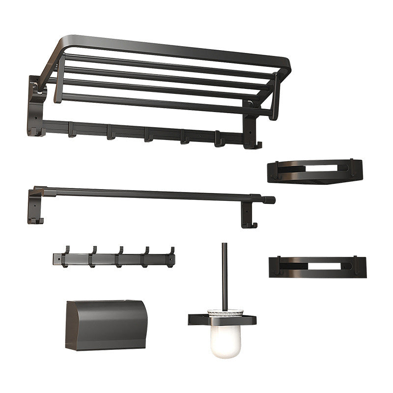 Modern Matte Black Bathroom Accessory Set with Bath Shelf/Towel Hooks/Towel Bar