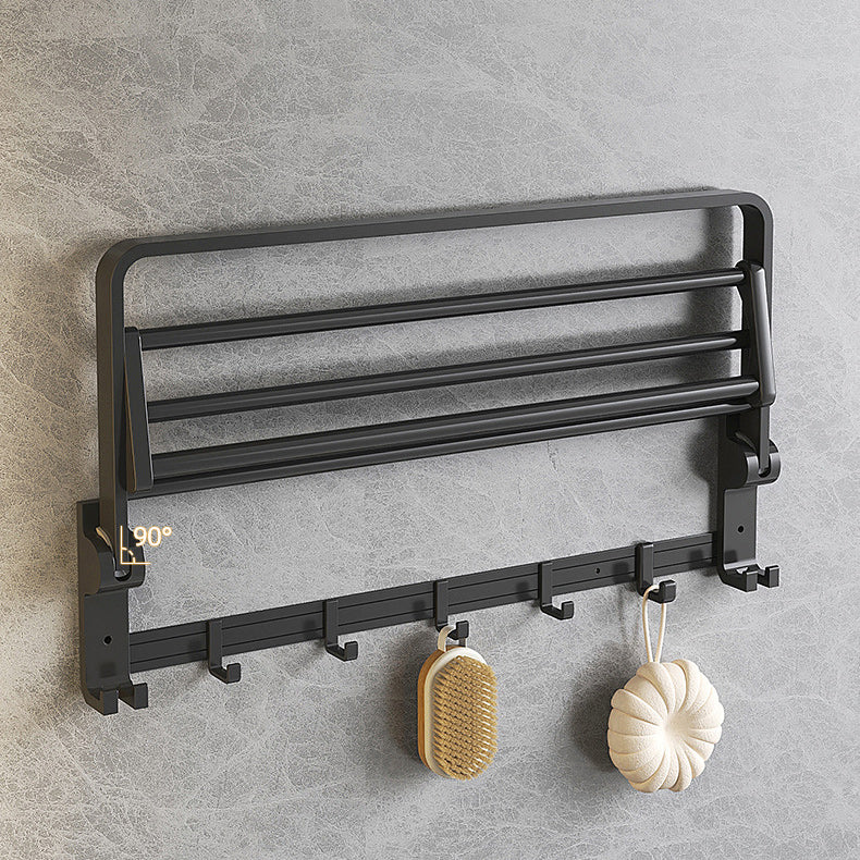 Modern Matte Black Bathroom Accessory Set with Bath Shelf/Towel Hooks/Towel Bar