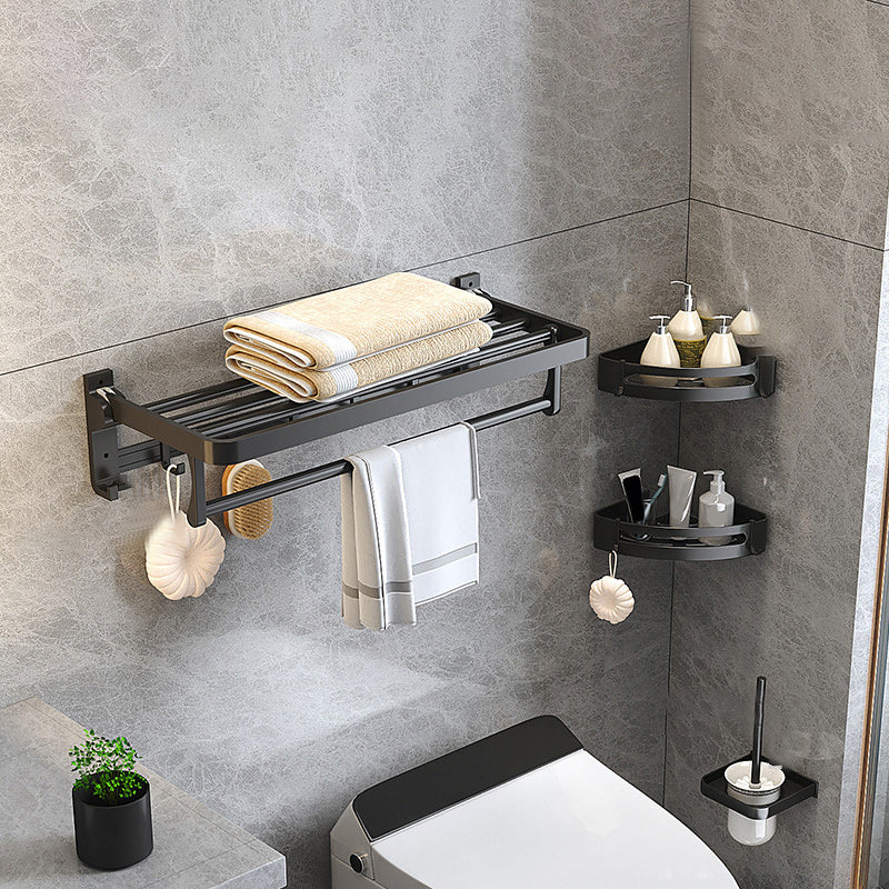 Modern Matte Black Bathroom Accessory Set with Bath Shelf/Towel Hooks/Towel Bar