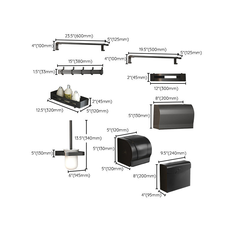 Modern Matte Black Bathroom Accessory Set with Bath Shelf/Towel Hooks/Towel Bar