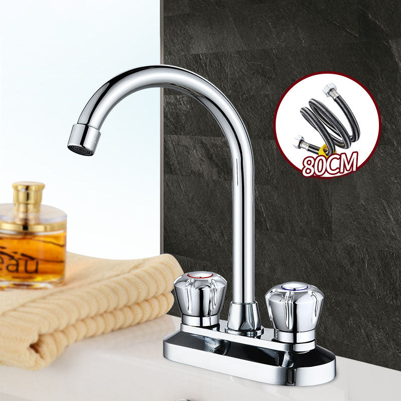 High Arch Brass Bathroom Faucet Double Handle Basin Tap
