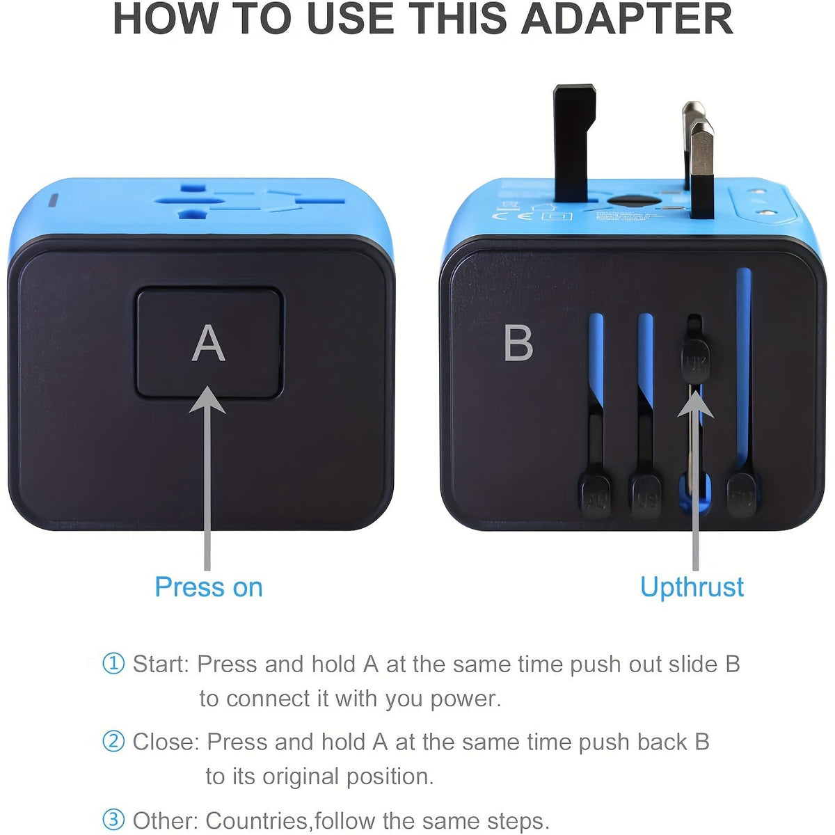 Universal Travel Adapter with 4 USB Ports and Type-C – Worldwide Compatibility, Fast Charging Safety Features