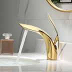Brass 1-Hole Basin Faucet Lever Handle Sink Faucet Round Modern Faucet for Bathroom