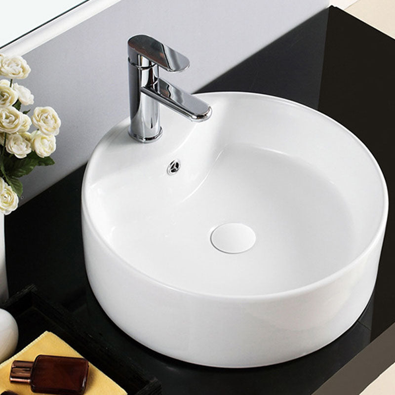Contemporary Sink Porcelain Water Trough with Round Shape (Faucets Not Included)