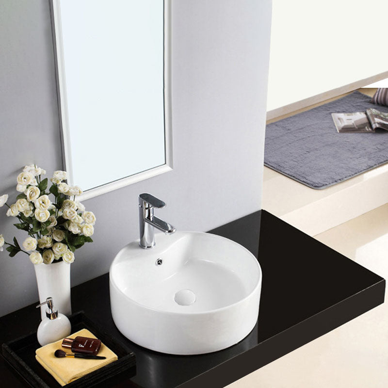 Contemporary Sink Porcelain Water Trough with Round Shape (Faucets Not Included)