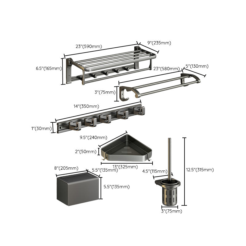 Modernism Aluminum Bathroom Accessories Set Gray Metal Bathroom Set with Towel Holder/Bath Shelf