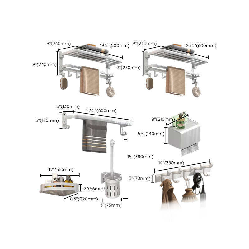 Modern white bathroom accessories as a single piece or in a set made of metal