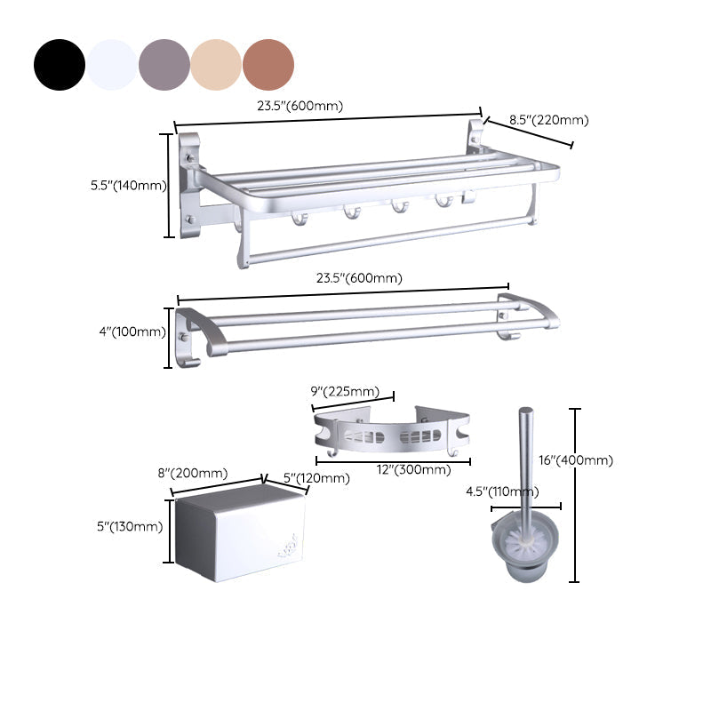 6-piece modern bathroom hardware set made of aluminum with towel holder/paper holder