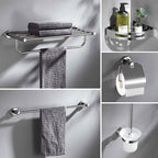 Polished Chrome 5-piece modern bathroom accessory set with bathroom shelf