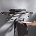 Polished Chrome 5-piece modern bathroom accessory set with bathroom shelf