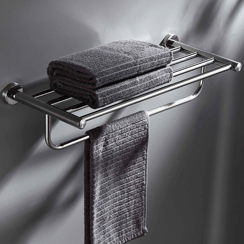 Polished Chrome 5-piece modern bathroom accessory set with bathroom shelf