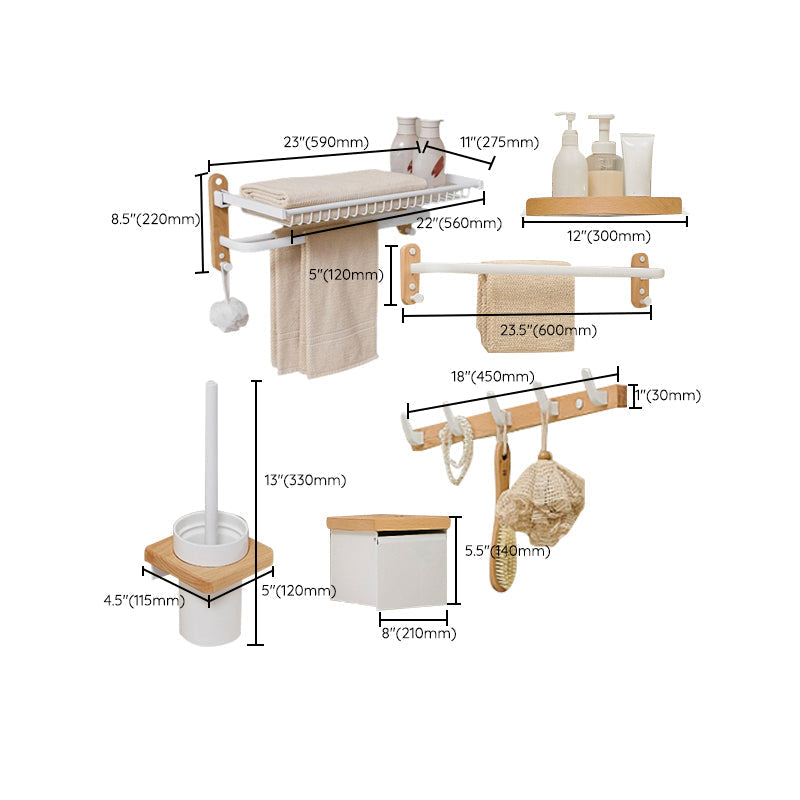 Aluminium and Wood Bathroom Accessories Set White Bathroom Accessories Kit