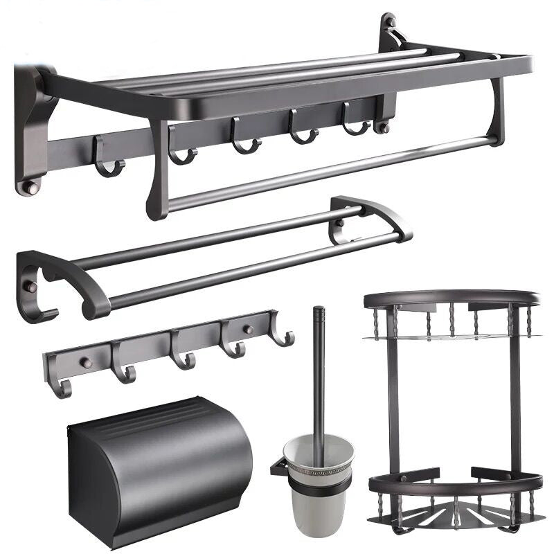 Modern 5/6-piece bathroom accessory set with bathroom shelf/robe hooks/towel bar