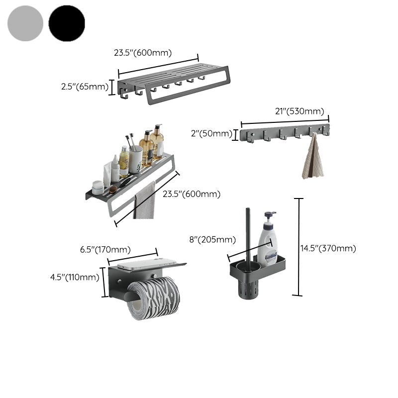 7-piece bathroom hardware set matte black/gray with bath shelf/towel holder/bath towel hooks