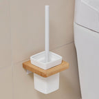 Modern natural bathroom accessories as a single piece or in a set made of solid wood