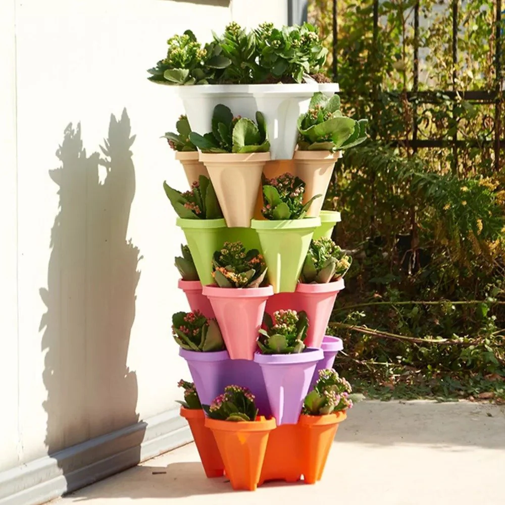 Stackable Plants Pot - 6 Trays+ Wheel Tray