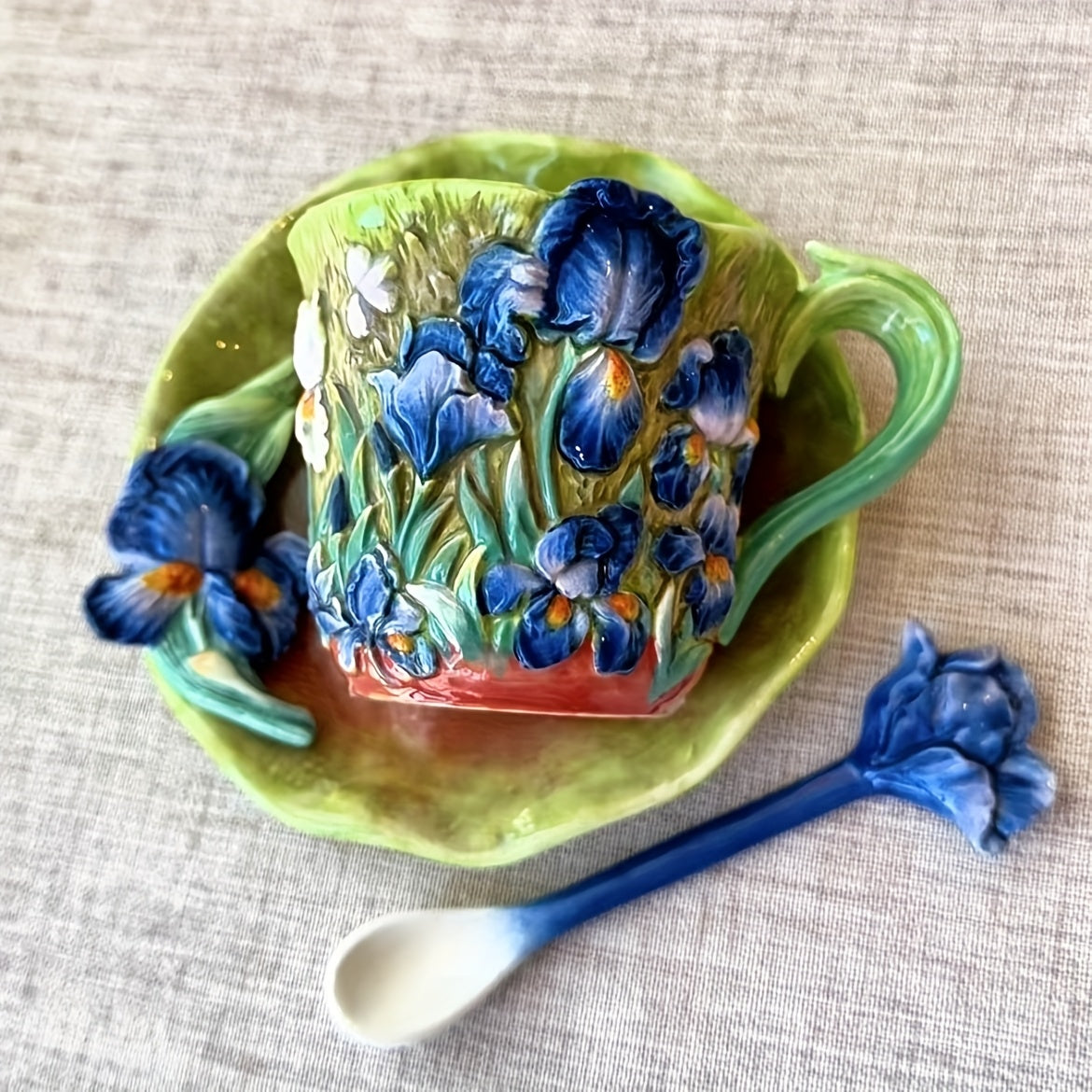 ArtSip Ceramic Cup & Saucer Set – Hand-painted 3D Design inspired by Van Gogh