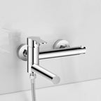 Wall-mounted metal swivel bathtub filler with single lever handle