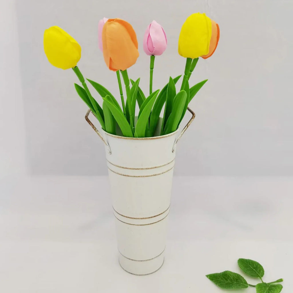 Retro Iron Flower Bucket with Handles – Decorative Metal Flower Pot for Home
