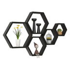 Wall shelf set HexaWood | 5-piece | Hexagon design | Rustic wood look