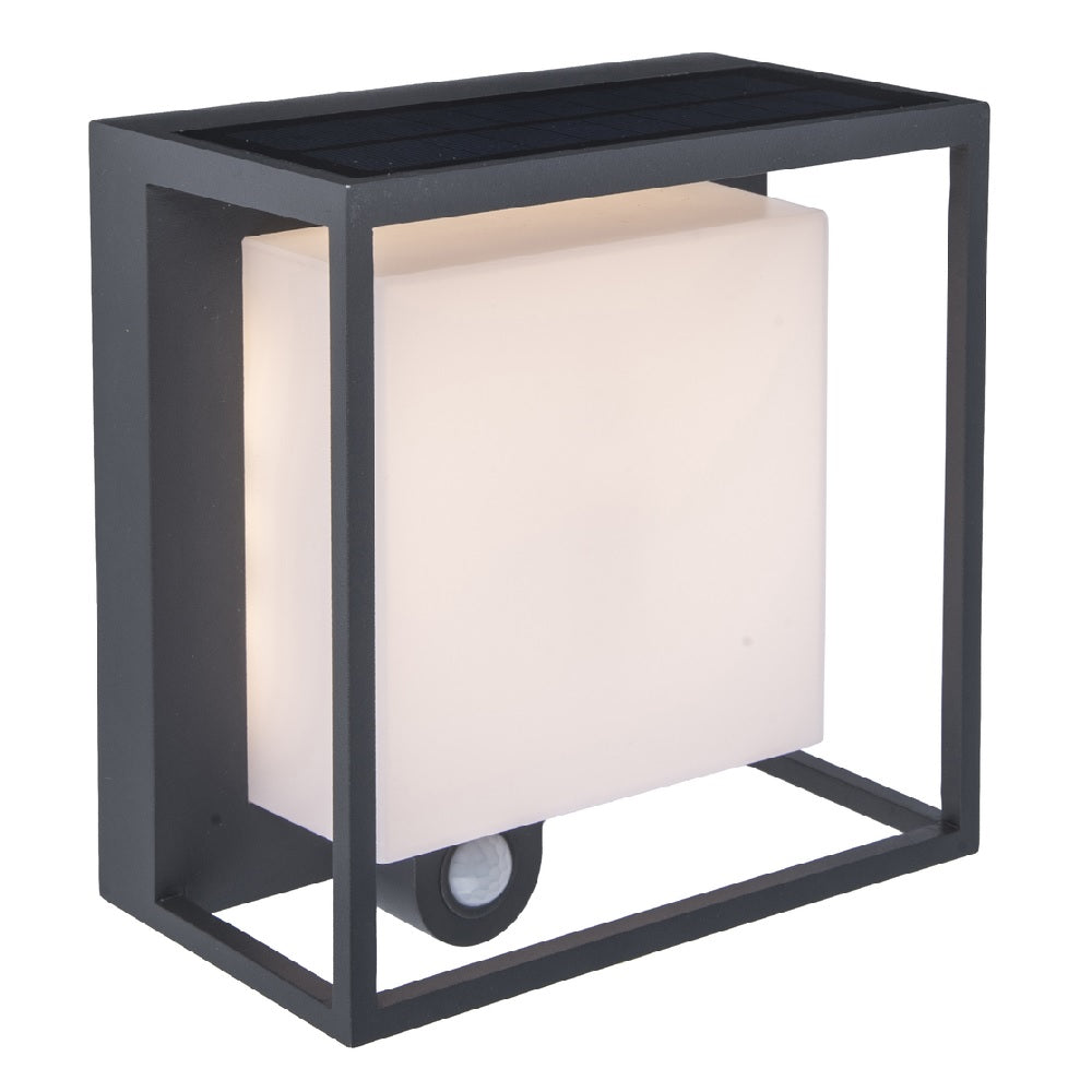 Lutec 6934601118 Curtis LED Anthracite Solar Power Outdoor Modern Square Surface Mounted Wall Lamp with PIR