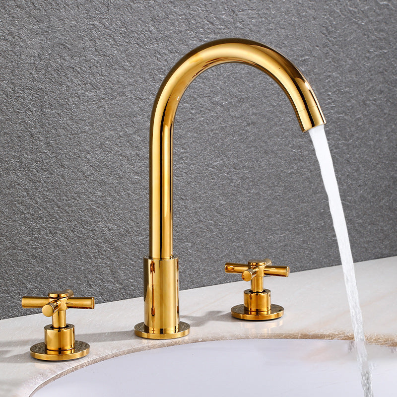 Goose Neck Bathroom Basin Faucet 2 Handles Hot and Cold Water Basin Faucet with Drain