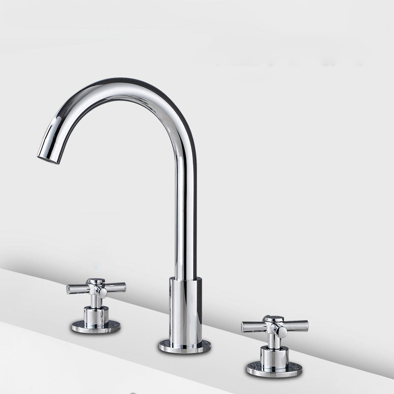 Goose Neck Bathroom Sink Faucet 2 Handles Hot and Cold Water Sink Faucet with Drain