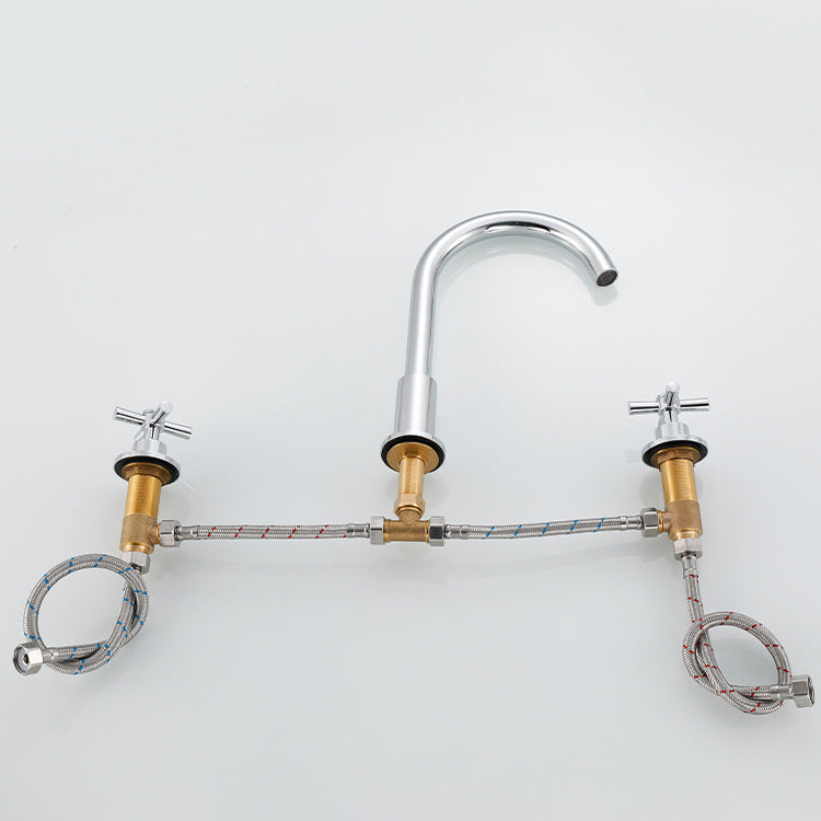 Goose Neck Bathroom Basin Faucet 2 Handles Hot and Cold Water Basin Faucet with Drain
