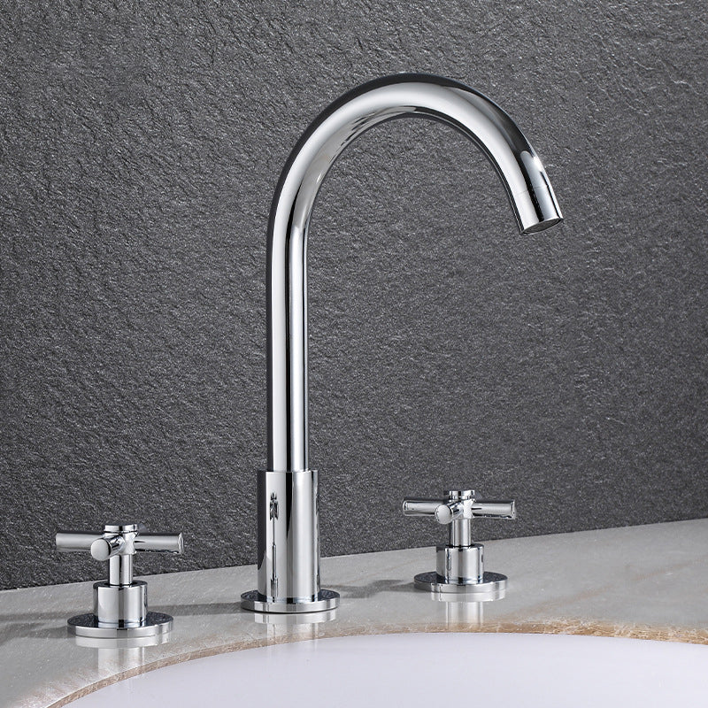 Goose Neck Bathroom Basin Faucet 2 Handles Hot and Cold Water Basin Faucet with Drain