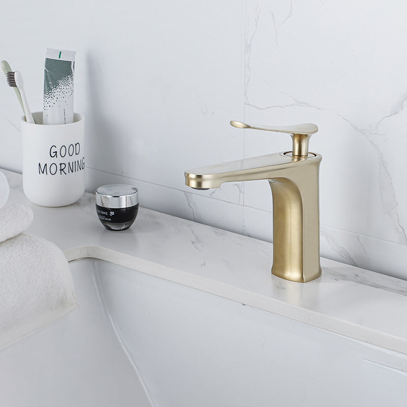 1 Handle Solid Copper Bathroom Sink Faucet Nordic Modern Vanity Faucet with Drain