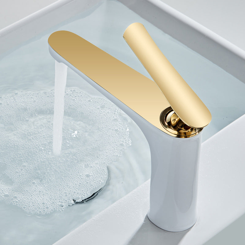 1 Handle Solid Copper Bathroom Sink Faucet Nordic Modern Vanity Faucet with Drain