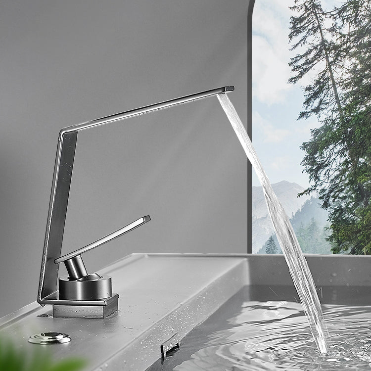 Metal Waterfall Spout Sink Faucet Lever Handles Vessel Sink Faucet
