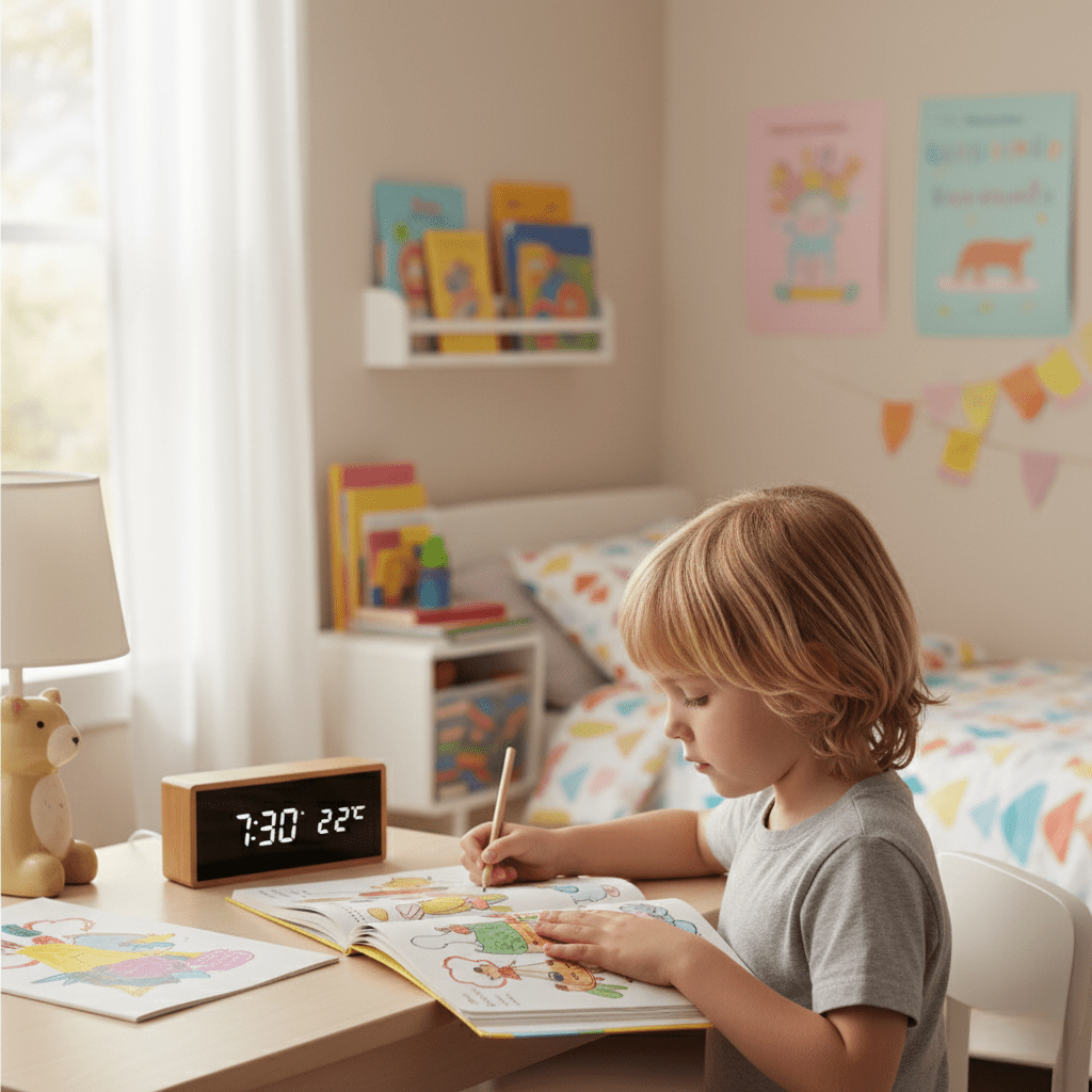 LED Bamboo Alarm Clock with Temperature Display & USB/Battery Operation