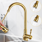 Brushed Gold Kitchen Sink Faucet High Arc Swivel Spout with Pull-Down Spray Head
