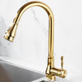 Brushed Gold Kitchen Sink Faucet High Arc Swivel Spout with Pull-Down Spray Head