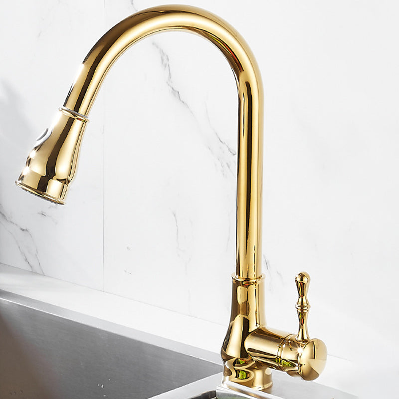 Brushed Gold Kitchen Sink Faucet High Arc Swivel Spout with Pull-Down Spray Head