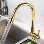 Brushed Gold Kitchen Faucet High Arc Swivel Spout with Pull-Down Spray Head