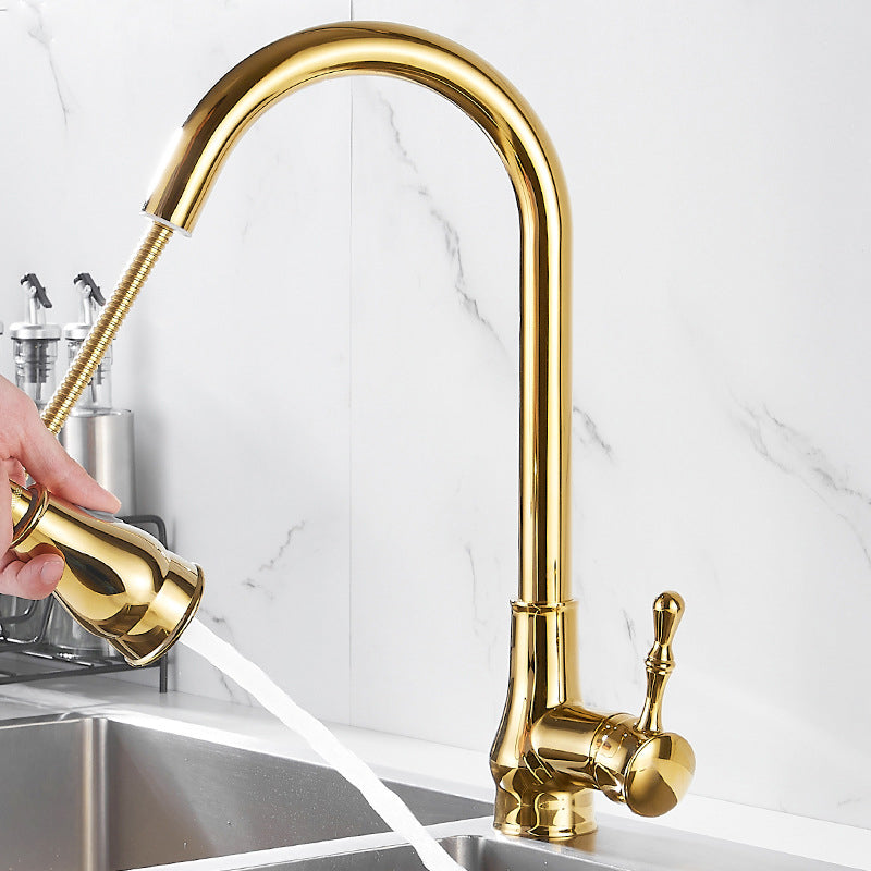 Brushed Gold Kitchen Sink Faucet High Arc Swivel Spout with Pull-Down Spray Head