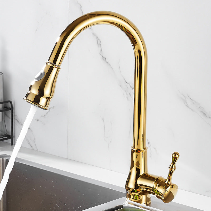 Brushed Gold Kitchen Sink Faucet High Arc Swivel Spout with Pull-Down Spray Head
