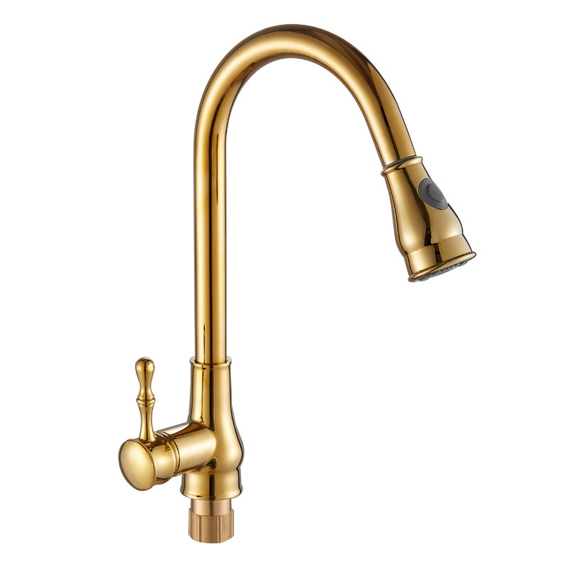 Brushed Gold Kitchen Sink Faucet High Arc Swivel Spout with Pull-Down Spray Head