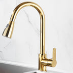 Brushed Gold Kitchen Faucet High Arc Swivel Spout with Pull-Down Spray Head