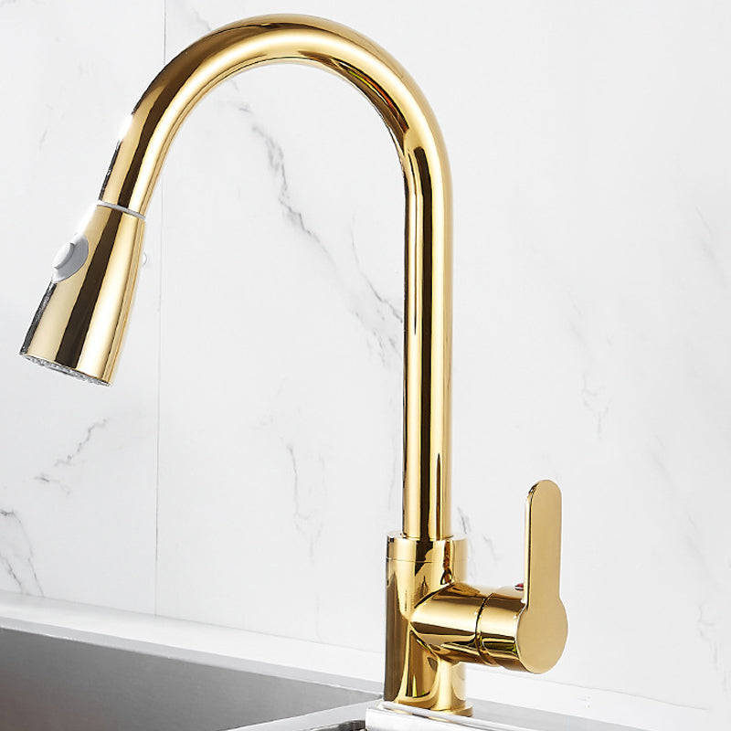 Brushed Gold Kitchen Sink Faucet High Arc Swivel Spout with Pull-Down Spray Head