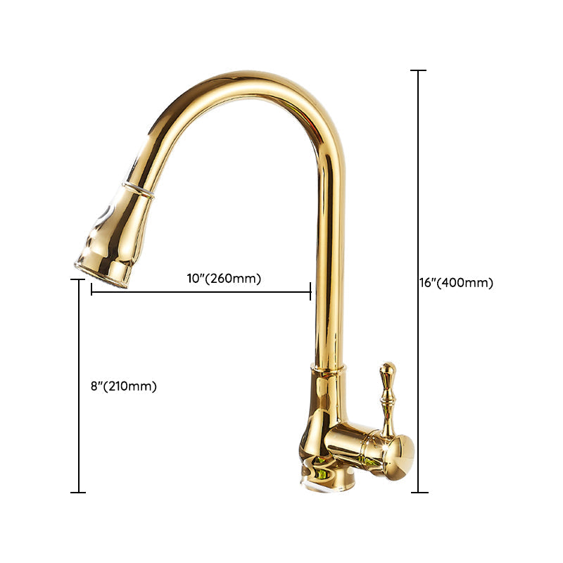 Brushed Gold Kitchen Faucet High Arc Swivel Spout with Pull-Down Spray Head