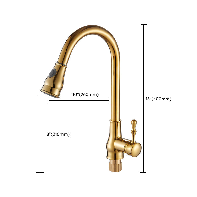 Brushed Gold Kitchen Sink Faucet High Arc Swivel Spout with Pull-Down Spray Head