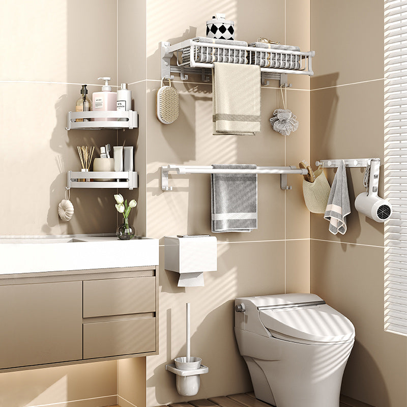Modern style bathroom accessory set with bath shelf/towel holder/toilet brush in white